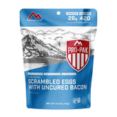 Mountain House Scrambled Eggs with Uncured Bacon Pro-Pak front pouch view, ideal for quick trail meals