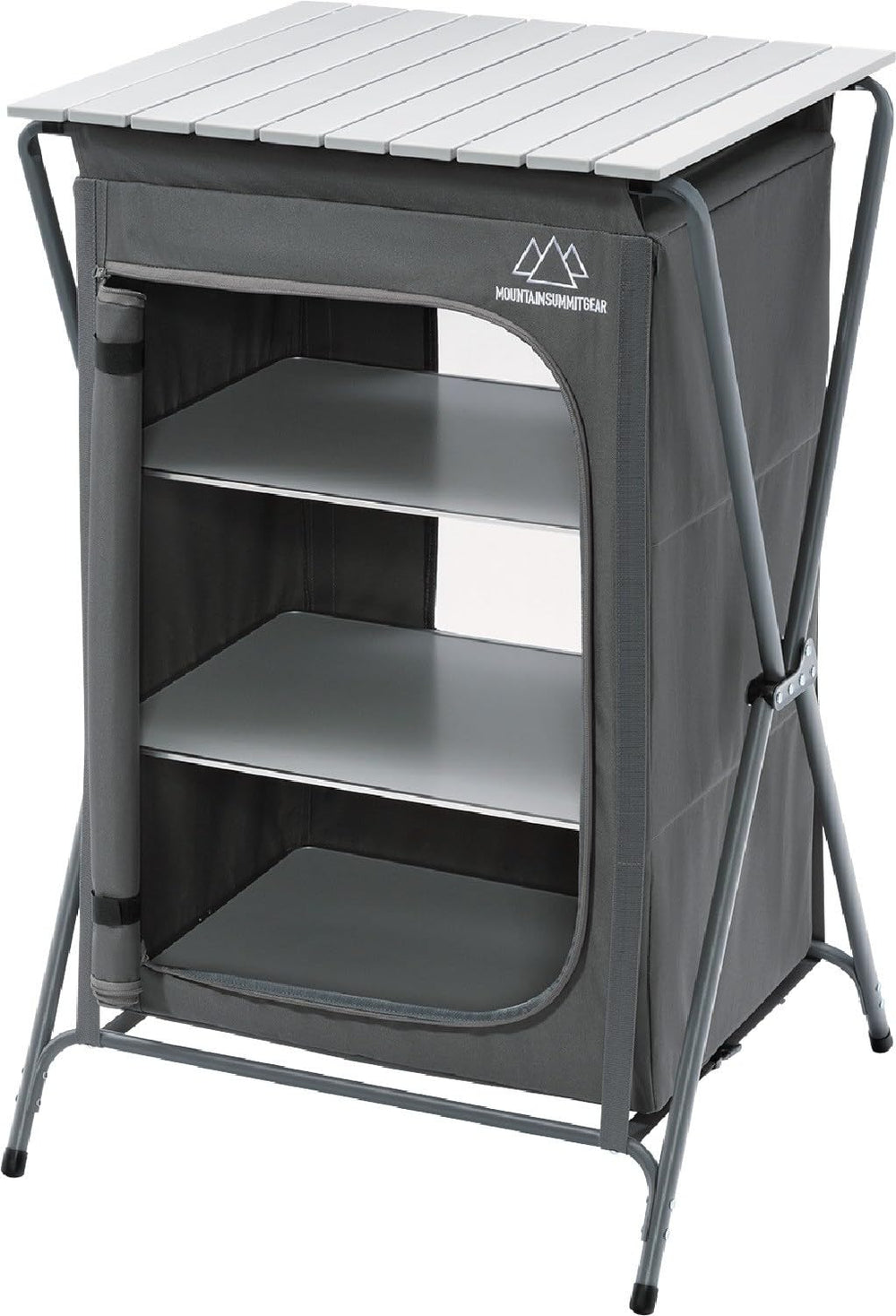 Mountain Summit Gear foldable roll-top pantry table setup for a compact camp kitchen