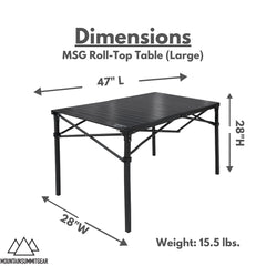 Mountain Summit Gear folded roll-top table compact for easy carry and storage.