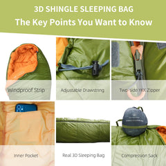 Mountainlodge Shingle sleeping bag packable with compression sack for easy backpacking trips