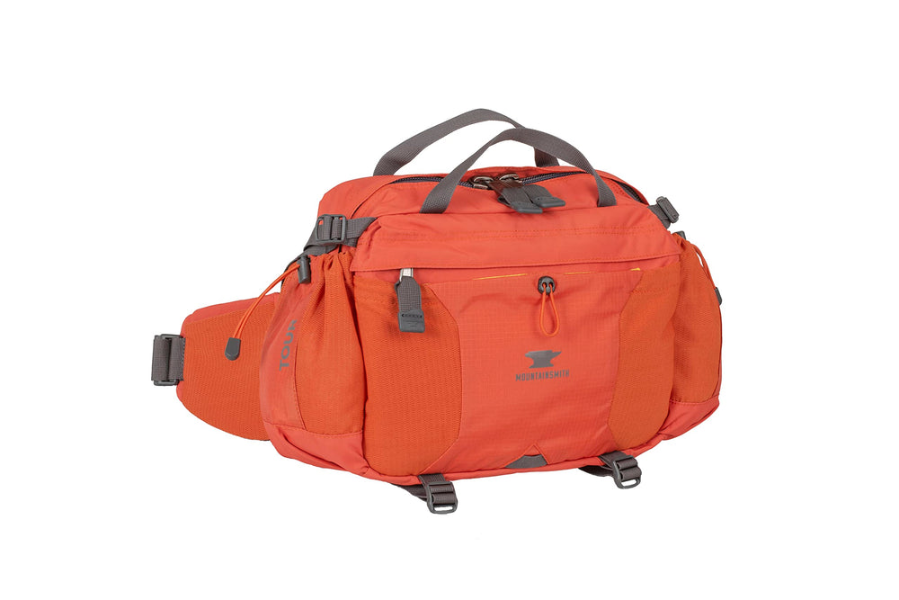 Mountainsmith Tour lumbar waist pack front view with dual bottle pockets for on-the-go hydration