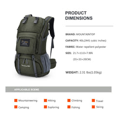 MOUNTAINTOP 40L backpack side pocket view ideal for quick-access items.