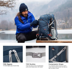 Mountaintop 40L hiking backpack laptop pocket fits a 16-inch laptop.