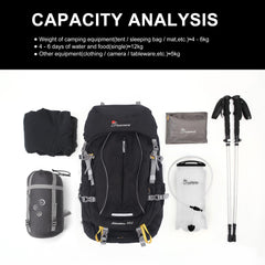 MOUNTAINTOP 50L adjustable straps highlighting customizable fit for all users.