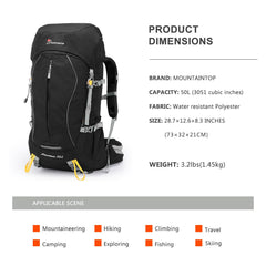 MOUNTAINTOP 50L backpack side view illustrating balanced load distribution for treks.