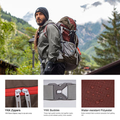 MOUNTAINTOP 70L backpack aluminum-frame back provides stable load support.