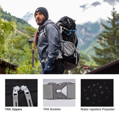 MOUNTAINTOP 70L back panel features breathable mesh for all-day comfort.