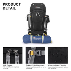 MOUNTAINTOP adjustable straps and waist belt for a personalized fit.