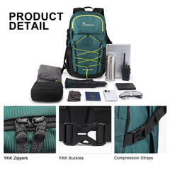 MOUNTAINTOP 25L backpack hydration hose hole top opening enables easy water refills