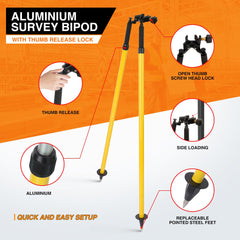 Mountlaser aluminum survey tripod body shows rugged construction for field reliability.