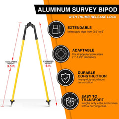 Mountlaser bipod surveying collapsed-height highlights compact transport between job sites.