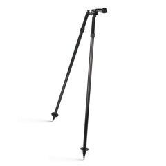 Mountlaser CLS22C carbon fiber bipod front view for stable on-site leveling and prism pole support.
