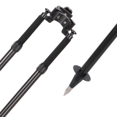 Mountlaser carbon fiber bipod pole-fitment showing pole compatibility with top and side mounting.
