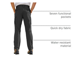 MOURCE hiking pants with magic tape for easy on-the-go tightening and fit.