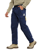 MOURCE men's work pants ripstop navy close-up highlighting durable outdoor fabric
