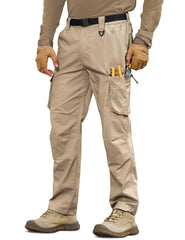 MOURCE water-resistant cargo work pants front view highlighting rugged ripstop fabric for outdoor tasks.