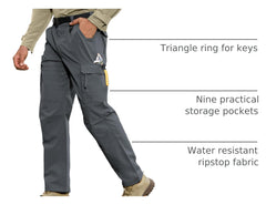MOURCE Work Pants elastic waist with button closure enabling quick on-the-go adjustments.