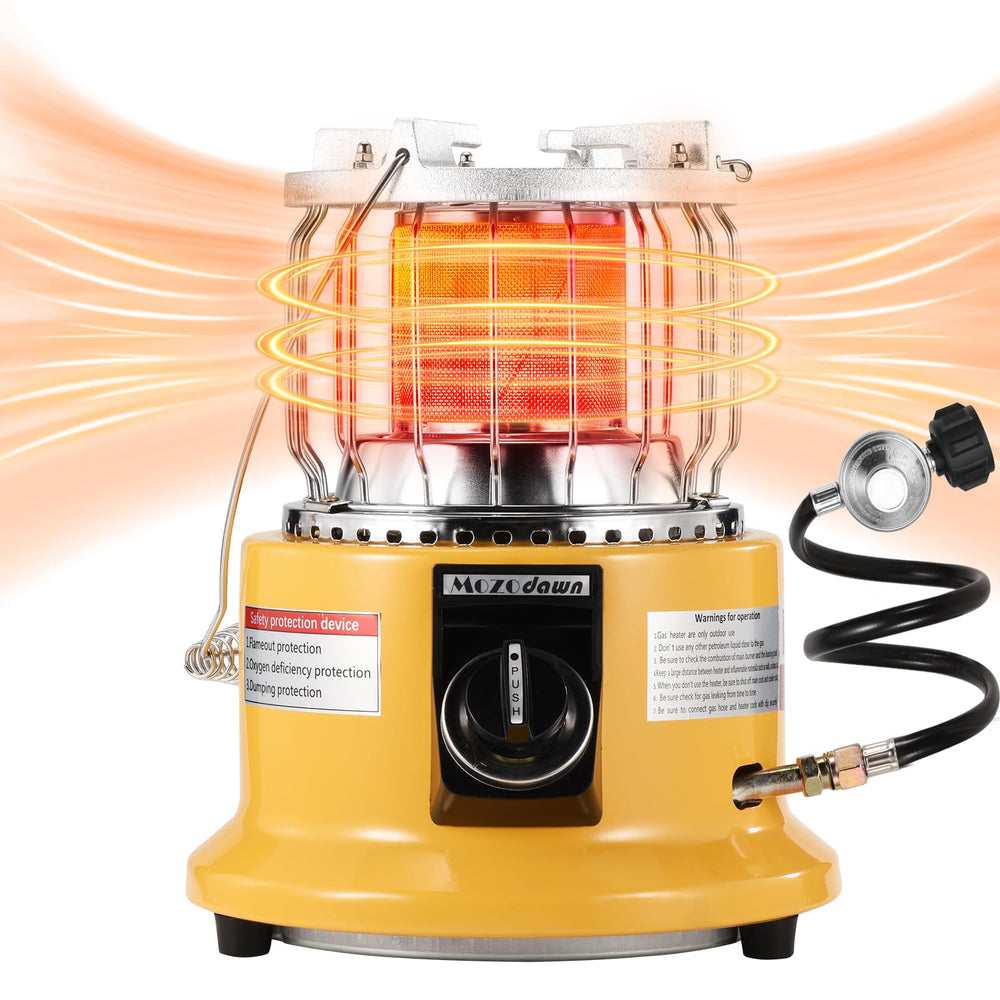 MOZODAWN 2-in-1 heater-stove front view offers portable warmth for outdoor uses.