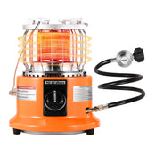MOZODAWN 2-in-1 heater-stove orange front view delivers portable warmth for chilly campsites.