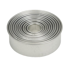 Closeup of Mrs. Anderson’s Baking graduated round cutters showing precise size range.
