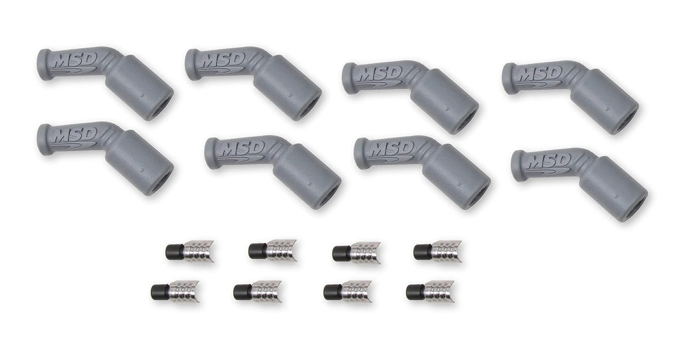 MSD LS1 45-degree boots closeup for durable high-temp coil wiring.