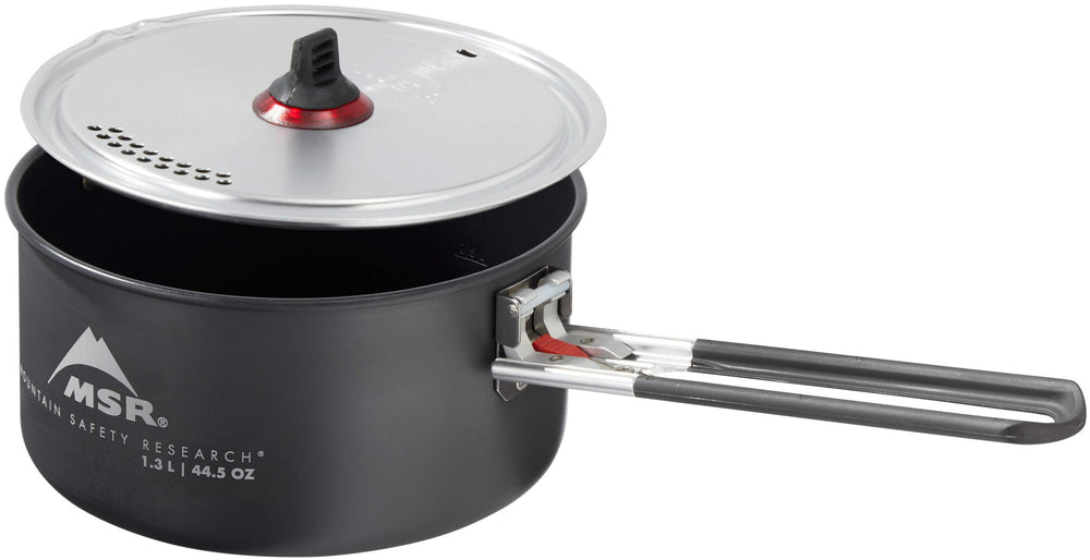 MSR ceramic nonstick solo pot, top view, compact solo cooking essential