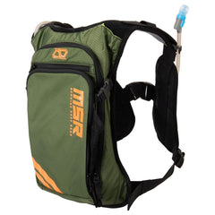 MSR Enduro hydration pack front view with compact storage and quick-access pockets.