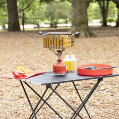 MSR Heat Exchanger used as wind blocker on remote burner stove