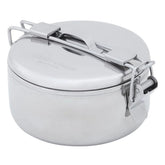 MSR pot on stove demonstrates compact 475 mL capacity for solo camping meals.