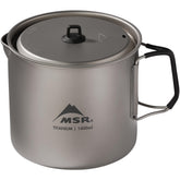 MSR Titan Kettle 1400ml side view shows ultralight backpacking capability for solo trips.