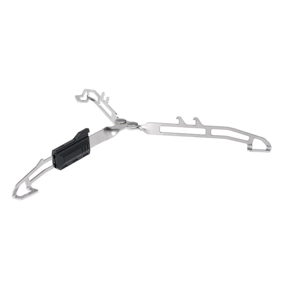 MSR Universal Canister Stand base stability aids stove setup on uneven terrain.