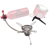 MSR WhisperLite Universal stove packed case demonstrates ultralight portability for backcountry trips