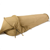 MT Military Hideaway Bivy Cover coyote shell shows rugged outer protection for all-season shelter.