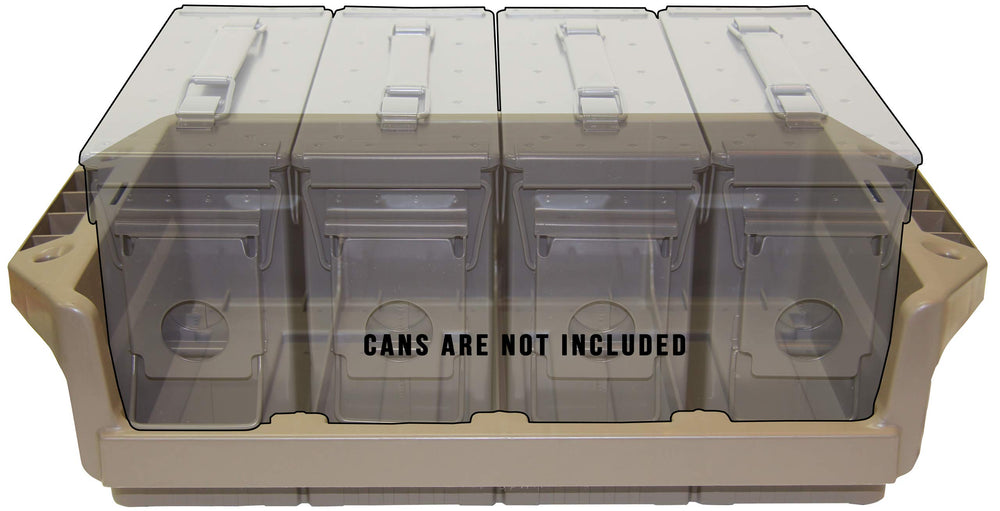 MTM MAC30 Ammo Can Tray Dark Earth holding four 30 Cal metal ammo cans.