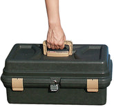 MTM SU4-11 Sportsmen's Utility Case front view with sturdy handle in forest green.