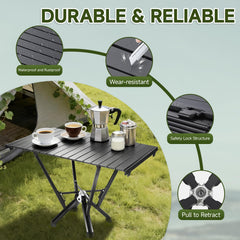 MTRVR stable legs with rubber anti-slip feet keep the table steady on grass or sand.