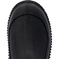 MUCK Kids Hale boot black top view emphasizes wide opening for quick on/off.
