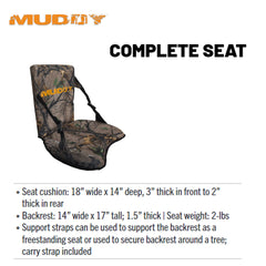 Backrest of Muddy Complete Seat measuring 14W x 17T