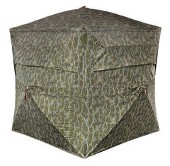 Muddy Infinity Evo Max ground blind front view showing concealment and gear space