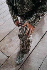 MUDDY TRX rain pants brushed tricot closeup for quiet wear