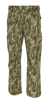 MUDDY Outdoors TRX rain pants front view shows Mossy Oak Bottomland pattern for wet-hunt protection.