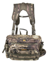 Muddy Pro Lumbar 500 Pack Veil Canyon Gray lid view showing zipperless design for quiet access