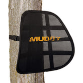 MUDDY Spring Back Lumbar Support attached to treestand seat for comfort on long sits