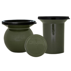 Mudjug Olive Drab combo pack with classic, roadie, and dip can lid for portable use.