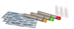 Multi-Colored Battery Refill 3-pack: Red, Yellow and Green batteries with waterproof tape strips and light-enhancing caps