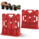 Red multi-purpose wire dispenser rack holding spools