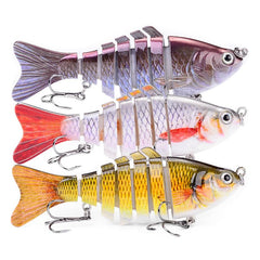 Multi-segmented swimbait lure displaying jointed segments and lifelike coloration