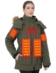 Muroly heated jacket for women showing six heat zones for all-day warmth