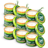 Murphy's Naturals mini mosquito candle on patio deters mosquitoes during outdoor time.