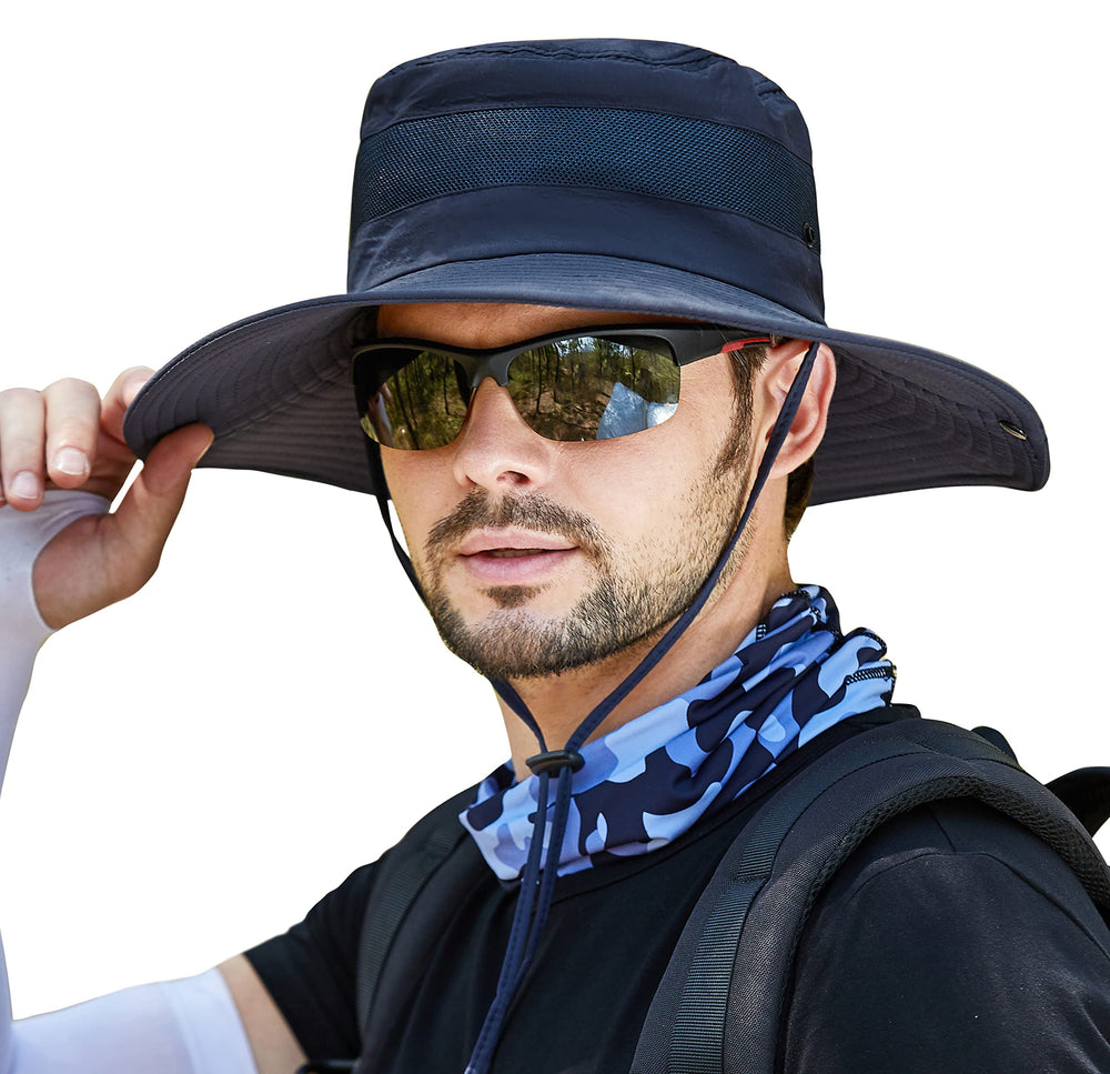 Muryobao men's boonie hat navy blue with wide brim